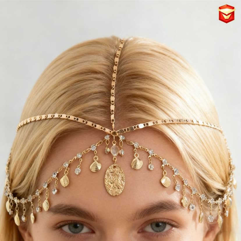 European and American Cross-Border Exotic Diamond Scallop Multi-Layer Tassel Hair Accessories Women's Geometric Chain Scallop Forehead Headband