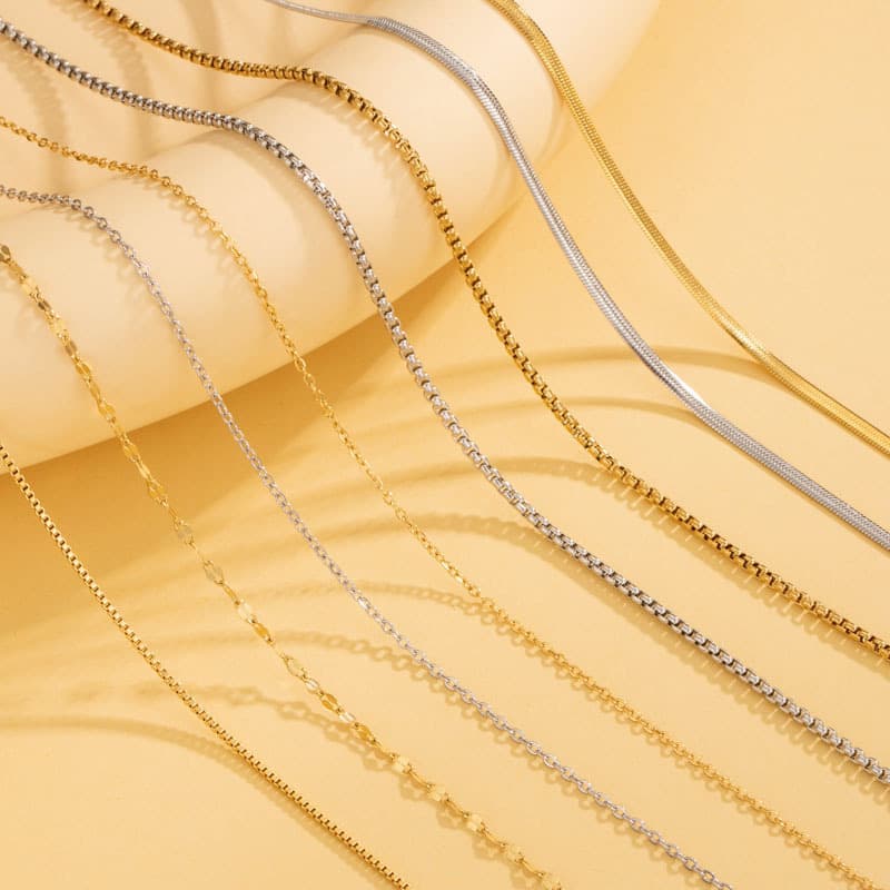 Titanium steel chain real gold plating 18K fashion simple plain chain blade chain box chain necklace BIY accessories wholesale