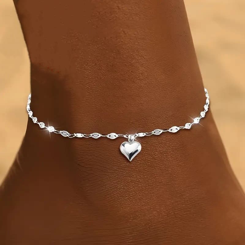 European and American New Style Personalized Lip Chain Heart Pendant Anklet Fashion Simple Peach Heart Women's Beach Anklet Versatile Foot Accessory