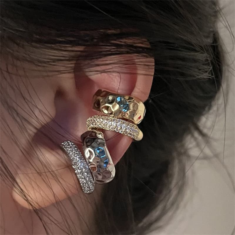 French-Style Light Luxury Double-Layer Non-Pierced Ear Cuffs for Men and Women, Personalized Creative Metallic Sweet Cool Fashion Earrings
