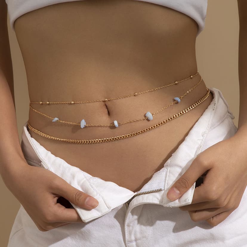 European and American Cross-Border Jewelry Sexy Trendy Punk Style Metal Chain Body Chain Women's Double-Layer Colorful Gravel Waist Chain