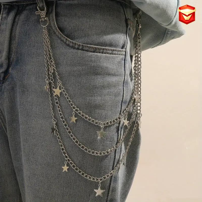 European and American Cross-Border Personalized Five-Pointed Star Pendant Tassel Waist Chain Retro Extended Hip-Hop Punk Men's and Women's Metal Trouser Chain