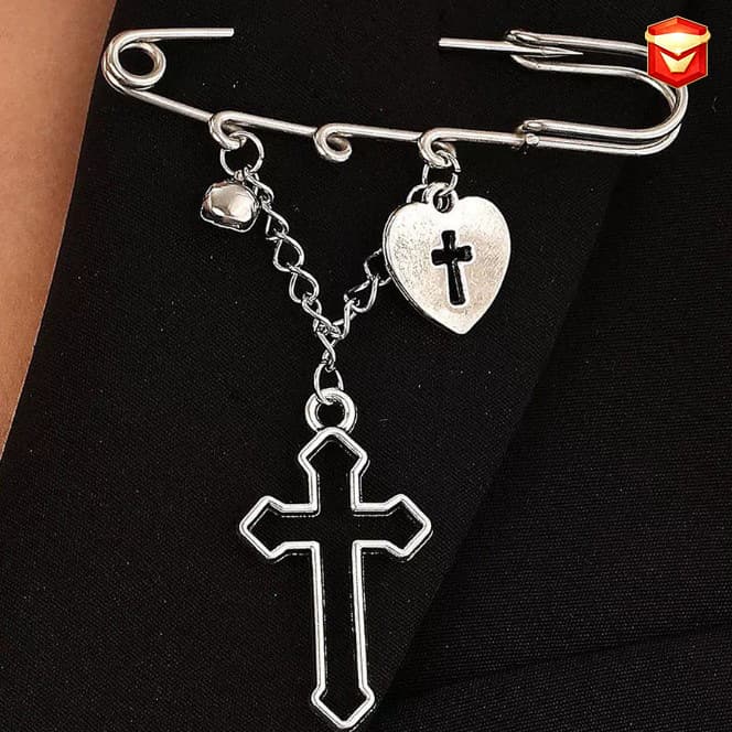 Cross-Border New Chain Love Cross Pendant Hip-Hop Pin Versatile Suit Decorative Brooch Jeans Pin