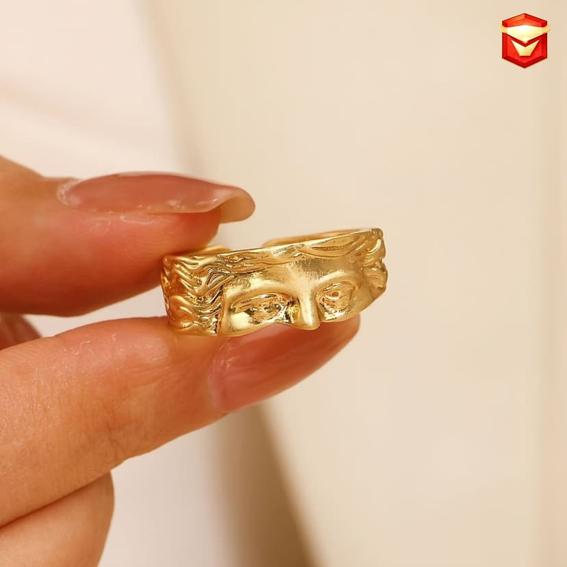 Cross-Border Fashion Retro Venus Half-Face Men's Ring Minimalist Style Index Finger Ring European and American Retro Sculpture Open Ring