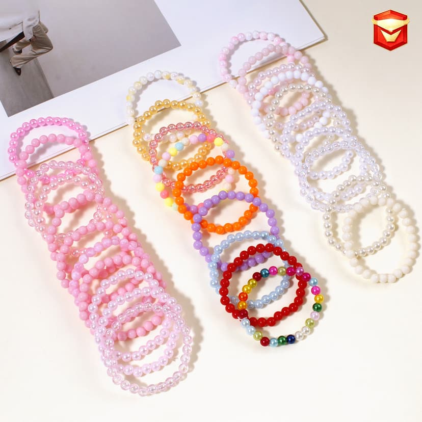 Bulk Colorful 1 Piece Girls' Random 6mm Beaded Cute Bracelet Accessories, No Style or Color Selection, Random Delivery