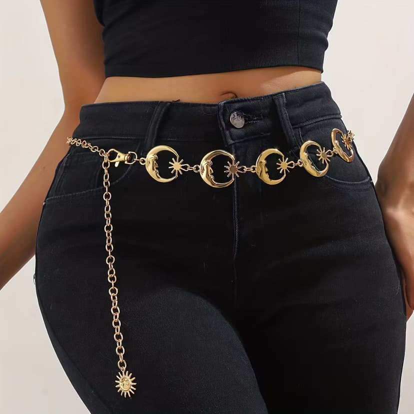 European and American Cross-Border Trendy Cool Metal Sun, Moon and Star Waist Chain Pendant Women's Fashion Single-Layer Chain Body Chain Jewelry Wholesale