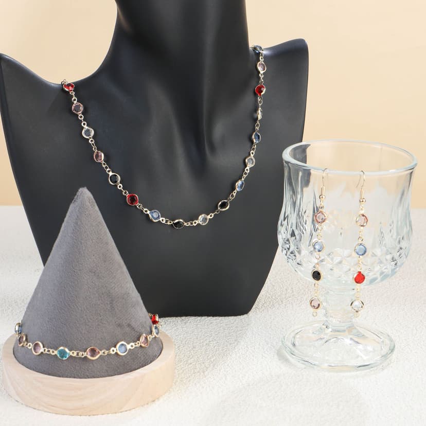 Europe and the United States cross-border color round zircon necklace bracelet personality alloy geometric dopamine bracelet jewelry suit women