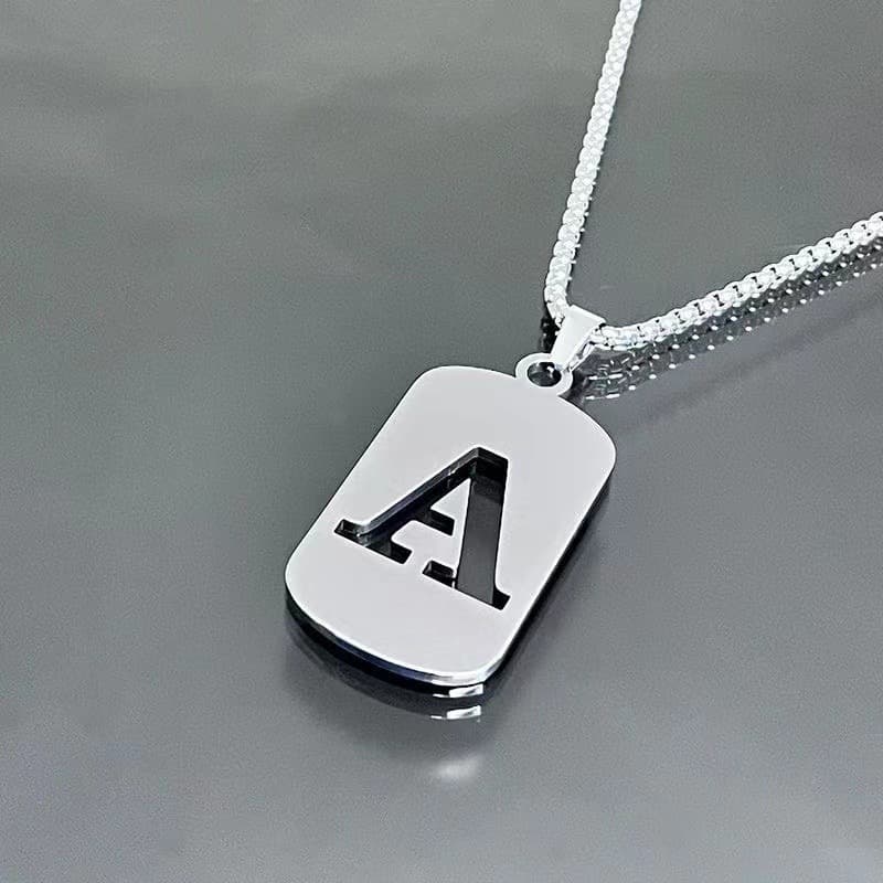 Cross-border 26 English letter necklace titanium steel chain fashion men's and women's autumn and winter square lettering pendant sweater chain accessories