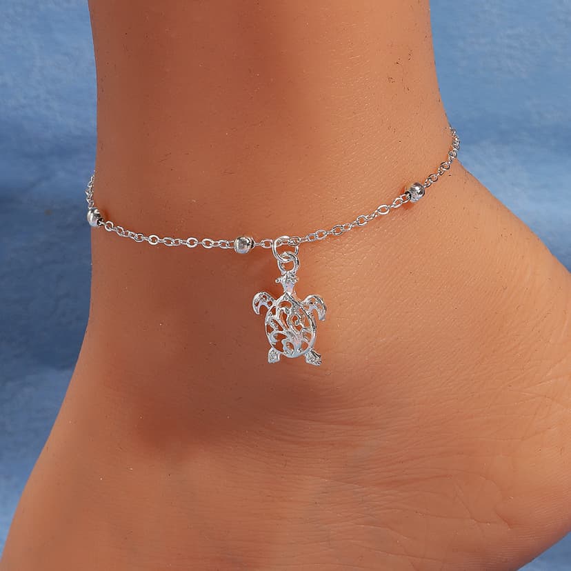 European and American cross-border new accessories fashion Oval bead chain Turtle anklet female beach holiday style fashion anklet wholesale