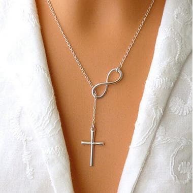 C124 European and American Export Necklace Aliexpress Hot Selling Simple Lucky Number 8 Cross Short Necklace Jewelry
