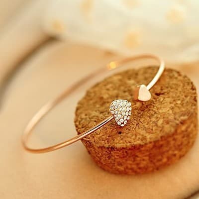 Korean jewelry full diamond heart-shaped love bracelet opening gold-plated adjustable bracelet double heart in stock wholesale