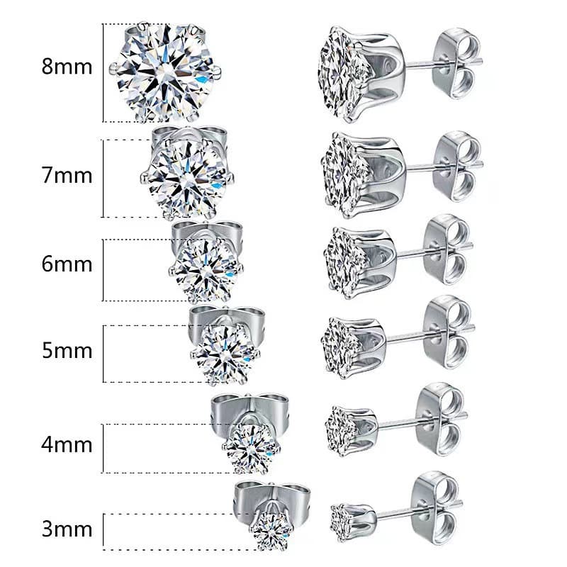 New Hot-selling Personalized Fashion Six-claw Round Zircon Earrings Jewelry 3MM 8MM Metal Crazy Grab Earrings for Women
