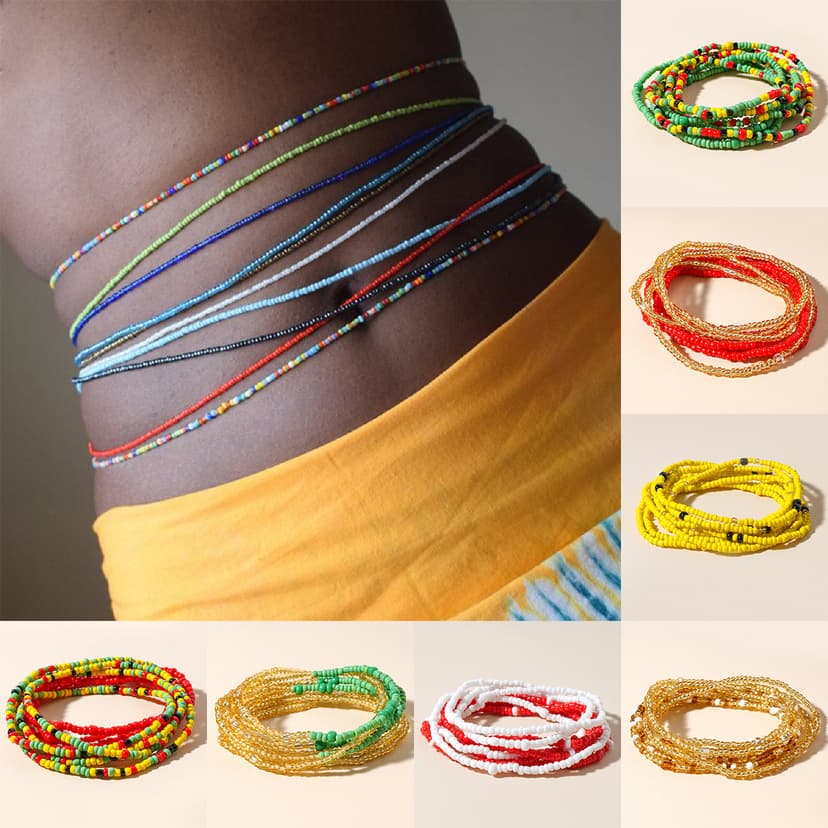 European and American Cross-Border Hot Selling Summer Beach Hand-Woven Colorful Rice Bead Waist Chain Bohemian Retro Body Chain
