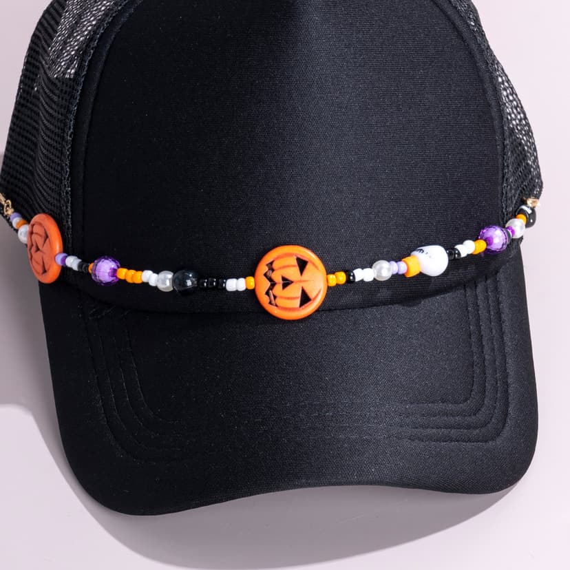 European and American Cross-Border Hot Selling Halloween Pumpkin Color Personalized Skull Hat Chain Rice Beads Beaded Pendant for Women