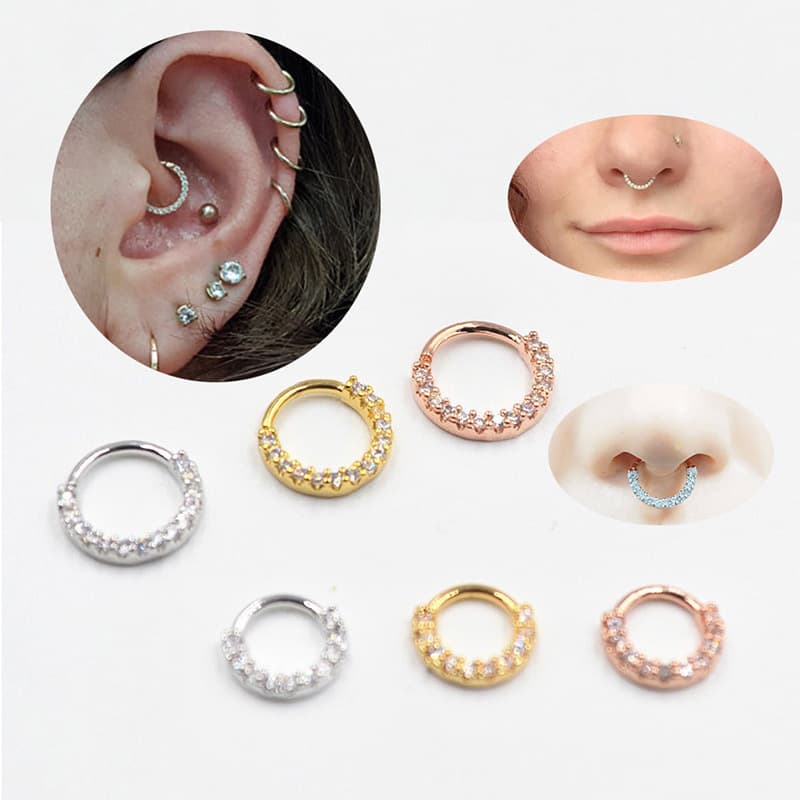 Cross-border copper inlaid zircon nose ring ear bone ring dual-use ear and nose puncture European and American Foreign trade jewelry single factory wholesale