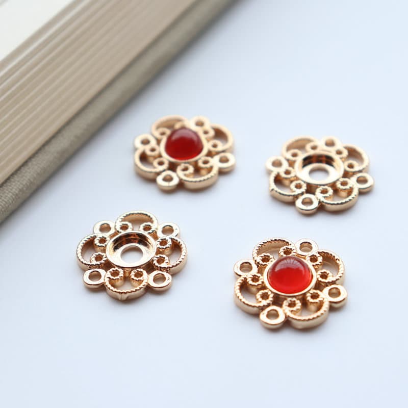 Cast Copper Gold-Plated Hollow Four-Hole Filigree Pendant Handmade DIY Pearl Inlay Ancient Style Hairpin Material Kit