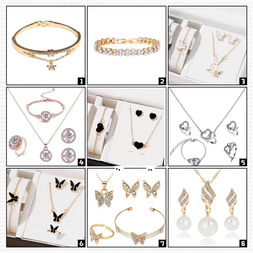 New European and American Jewelry suit Women Fashion Temperament Personalized Rhinestone Zircon Necklace Earrings Ring Watch Accessories