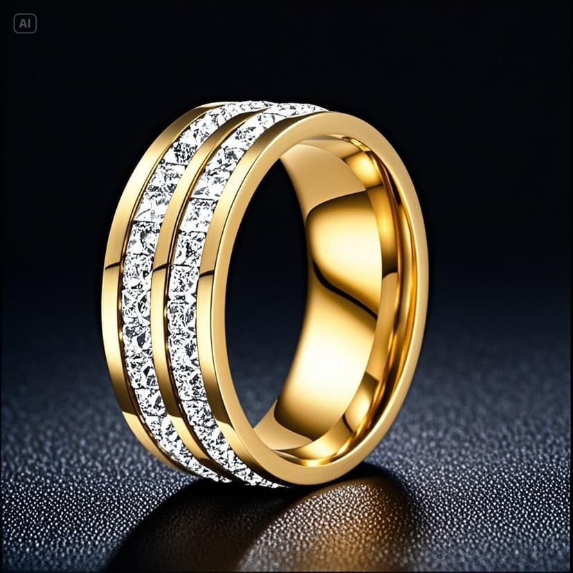 Cross-border Personality Full Diamond Ring Men's Stainless Steel Titanium Steel Cold Wind Finger Ring Vacuum Plating High Color Resistant Ring Jewelry