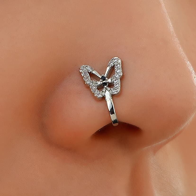 Cross-Border Simple and Personalized U-Shaped Fake Nose Ring Amazon Diamond Butterfly Nose Nail European and American Hole-Free Nose Clip Piercing Jewelry