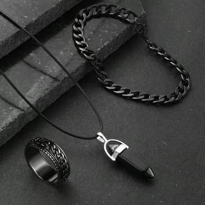 European and American Popular Trendyy Retro Bullet Necklace Bracelet Ring 3-Piece Set Cross-Border Temu Hot-Selling Jewelry Set