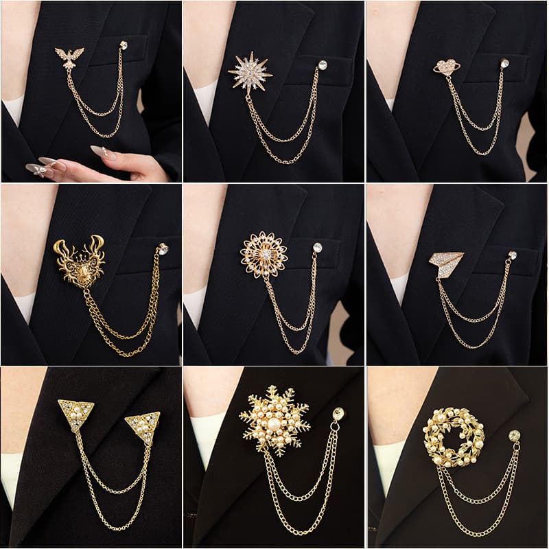 European and American Cross-Border Personalized Chain Diamond Heart Deer Design Brooch Fashion Snowflake Geometric Creative Suit Pin