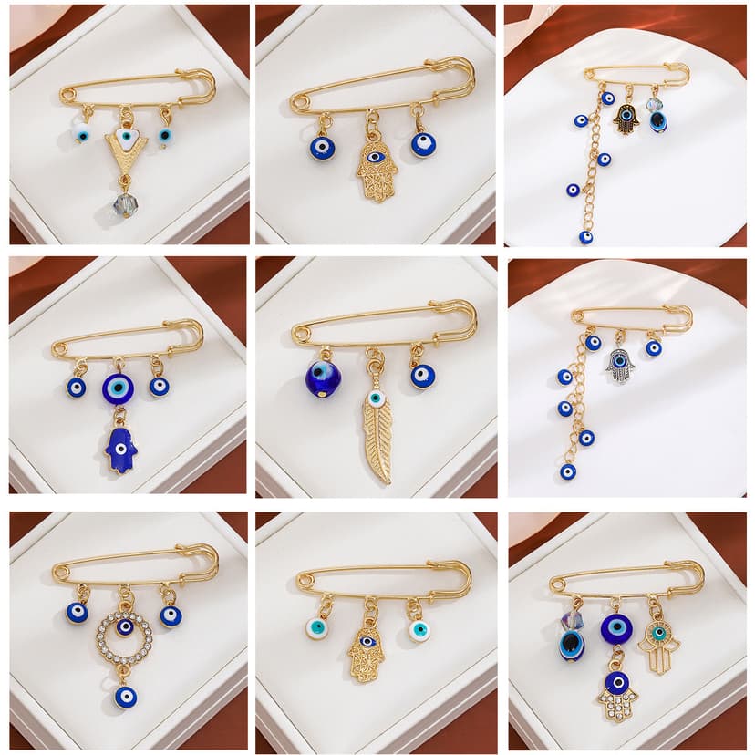 European and American eyes waist high-grade blue sweater cold wind pin creative diamond devil's eye tassel brooch