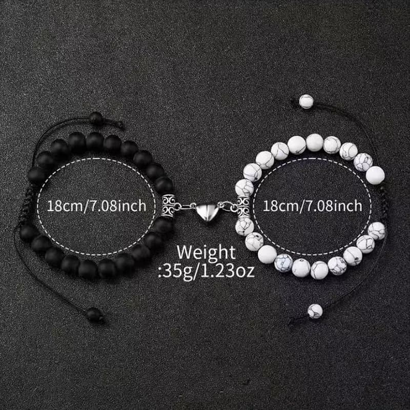 Amazon's New Couple Bracelet Pair Set Black and White Beaded Bracelet Holiday Gift White Pine Stainless Steel Bracelet