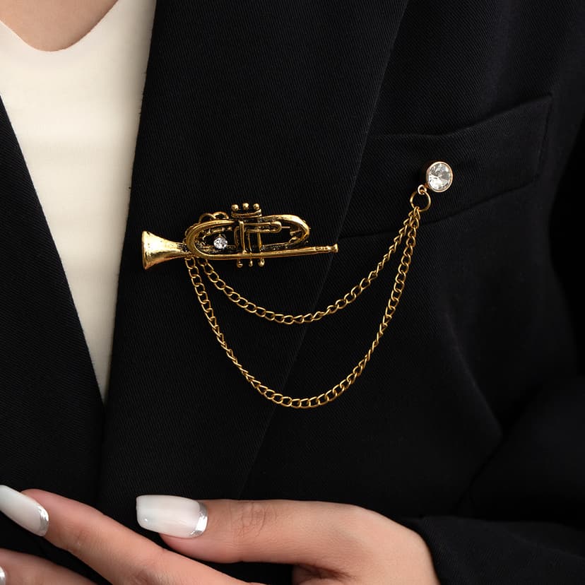 European and American Shape Design Flute Horn Personalized Brooch Retro Fashion Diamond Versatile Musical Instrument Brooch Jewelry