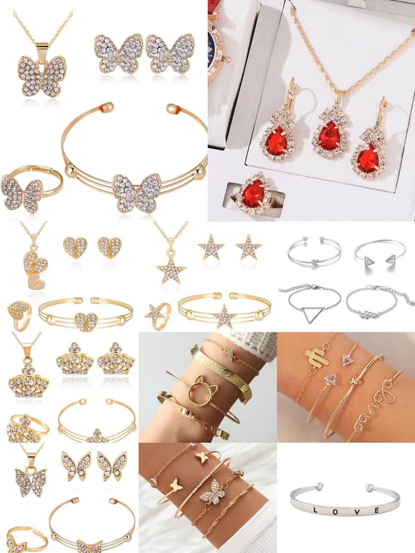 Cross-border hot new necklace suit exquisite alloy Diamond five-pointed star Love necklace earrings four-piece set Wholesale