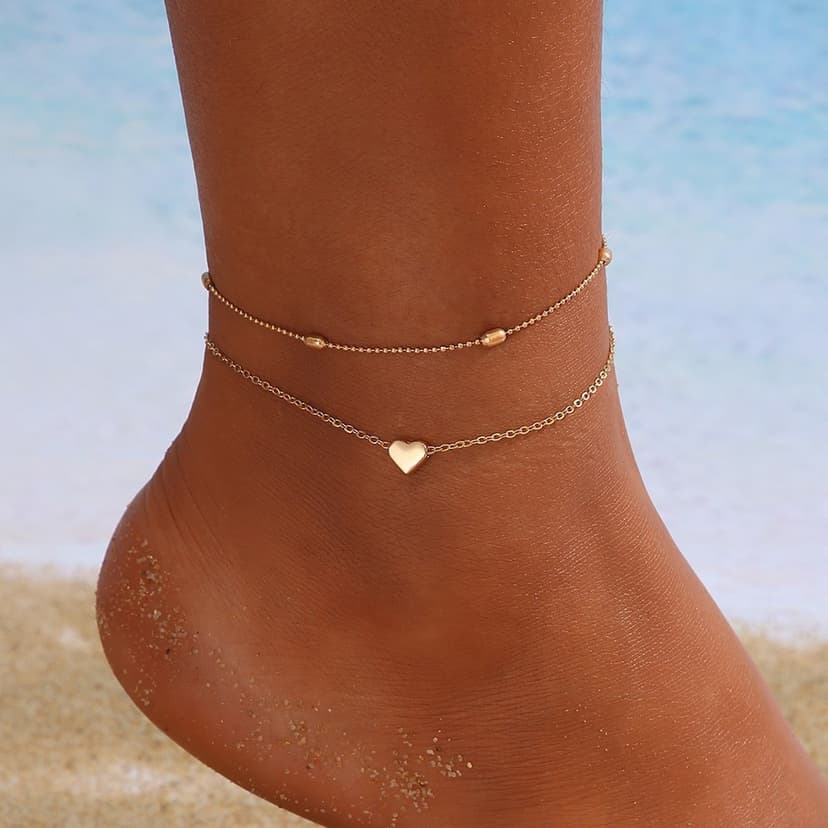 Cross-Border New Round Bead Double-Layer Love Anklet Creative Retro Simple Multi-Layer Alloy Anklet Beach Foot Accessories Wholesale