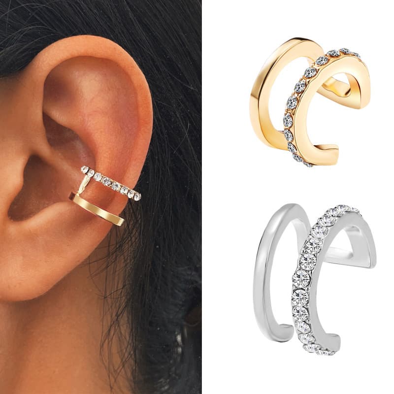 European and American Cross-Border New Style Simple Dot Diamond Double C Ear Bone Clip Female Stylish Double Layer U-Shaped Non-Pierced Ear Clip Jewelry Wholesale