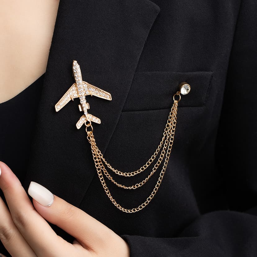 New Personalized Airplane Diamond Tassel Men's Personalized Suit Accessories Personalized Versatile Fashion Simple Elegant Brooch