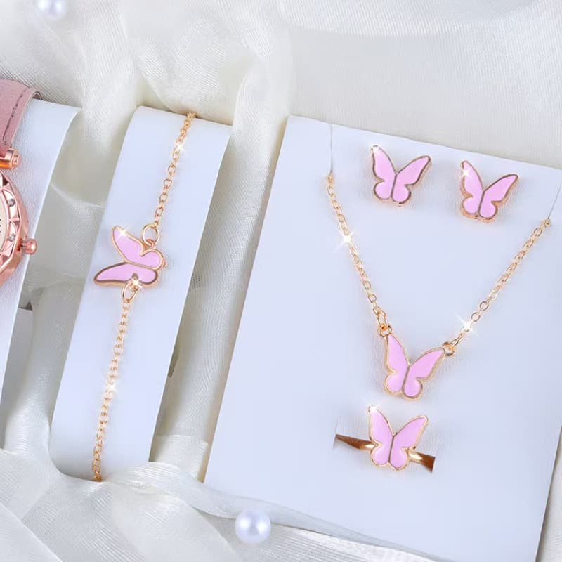 Cross-border new ladies Korean fashion Joker butterfly suit necklace bracelet ring earrings factory wholesale