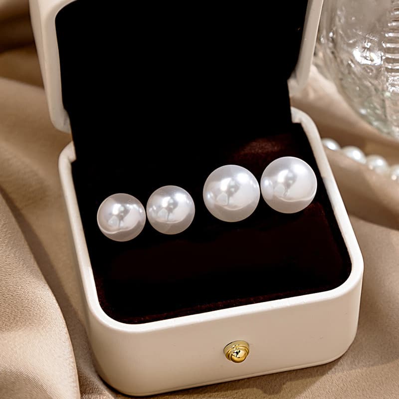 Silver Needle Light Luxury Elegant High-end Sense Geometric Round Pearl Earrings New Simple Pure White All-match Pearl Earrings
