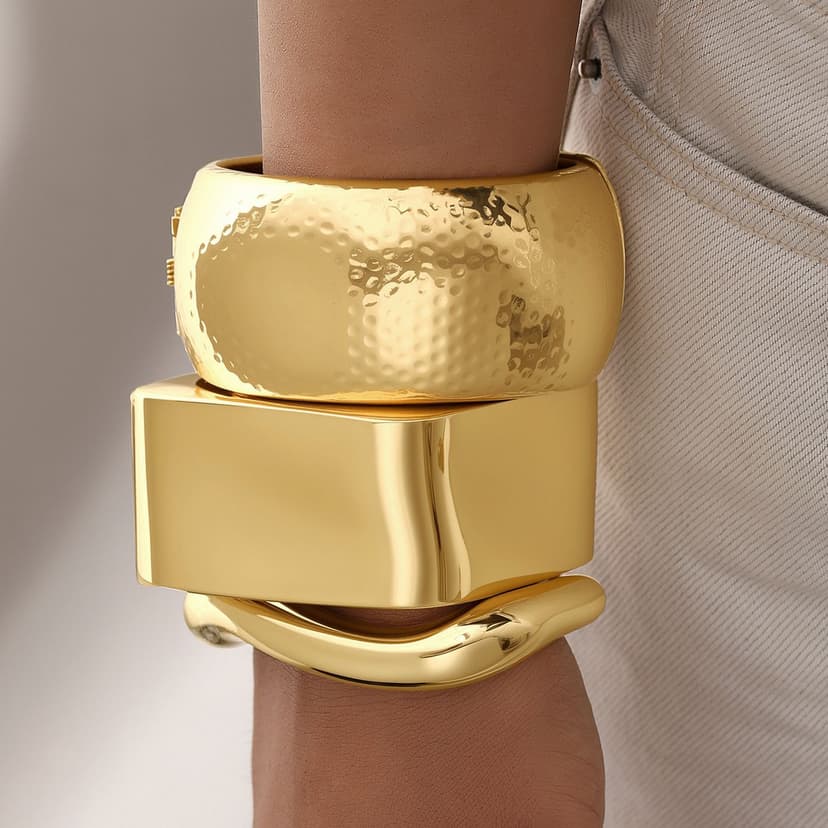 European and American Cross-Border Bracelet New Style Personalized Open Bracelet Exaggerated Accessible Luxury Rhombus Hammer Pattern Geometric Bracelet Accessories