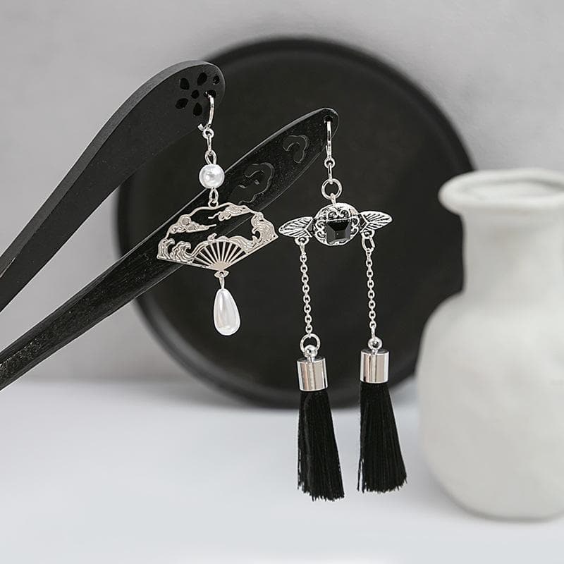 Ancient Style fan hairpin classical Ebony Hanfu simple hairpin new Chinese advanced fan updo wooden hairpin headdress