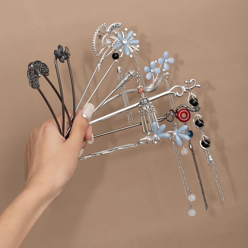 New Chinese-Style Hanfu Floral Long Tassel Hairpin, New Chinese Ancient Style Design Hairpin, Hairpin with Step Shake