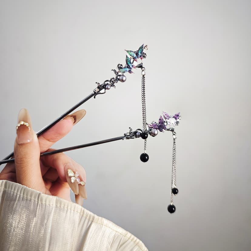 National Tide Antique Cold Style Niche Style Women's New Chinese Style Dreamy Purple Butterfly Tassel Hairpin