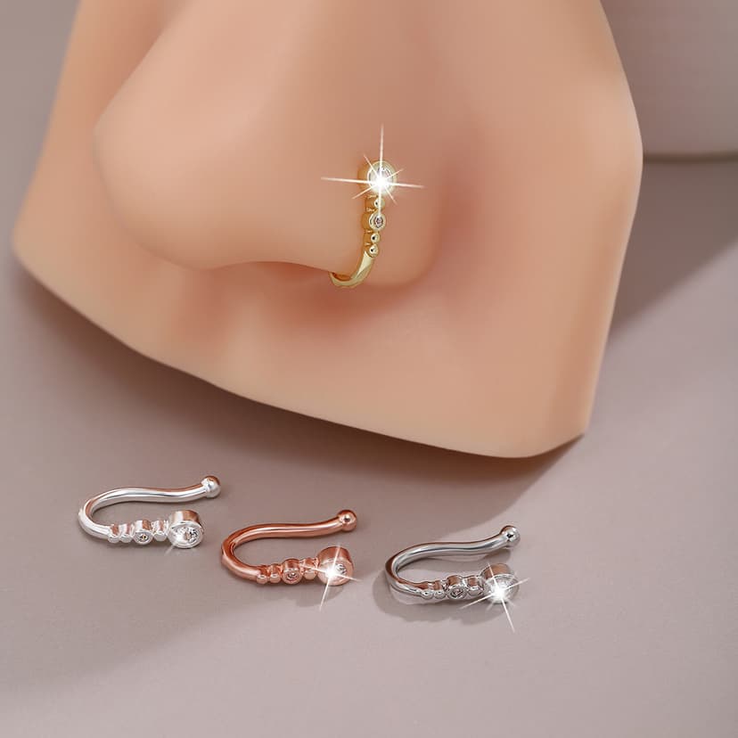 Cross-border simple fashion temperament geometric round diamond nose nail wholesale European and American personality non-perforated U-shaped nose clip