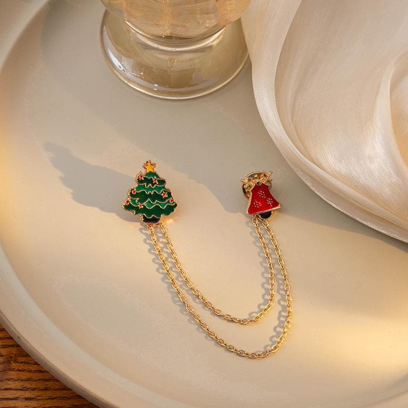 Europe and the United States cross-border Christmas brooch high sense of oil drop Christmas tree Christmas bell double chain brooch wholesale