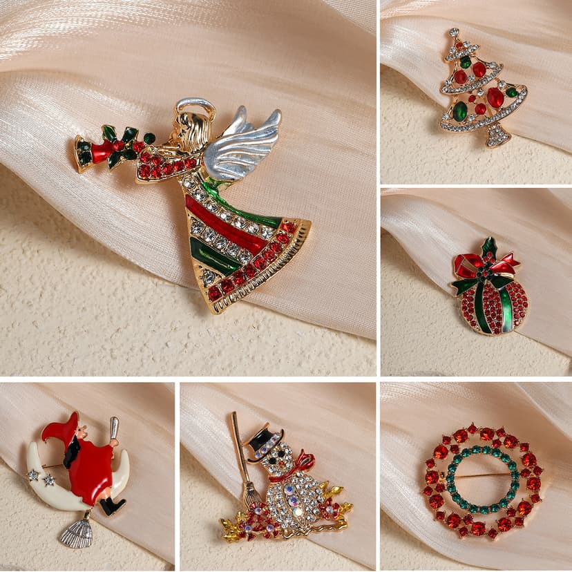 Cross-Border Personalized Christmas Sweet Diamond Brooch European and American Snowman Angel Broom Witch Corsage Brooch Accessories