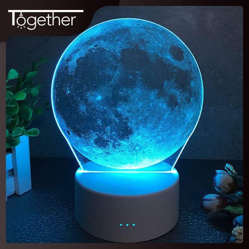 Moon 3D Graphic Lamp Bluetooth App Bedroom Night Light Creative Alarm Clock Control Image 4D Graphic Small Table Lamp Customization